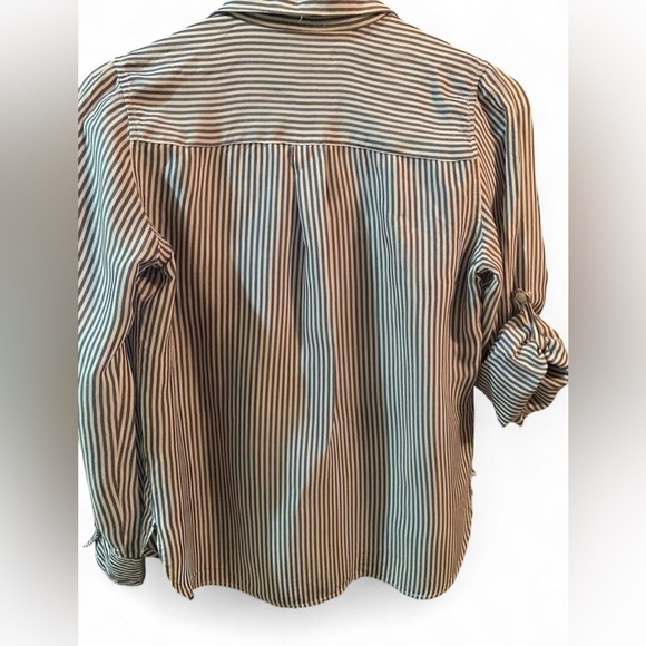 Thread & Supply size medium Navy and White Striped Button-Down Shirt - Picture 4 of 6